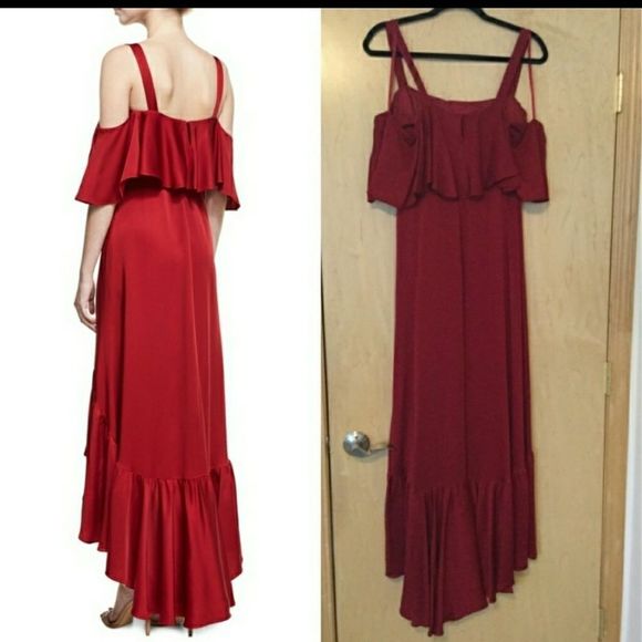 Jill Stuard Cold Shoulder Flounce Gown, Pimento - Picture 3 of 8